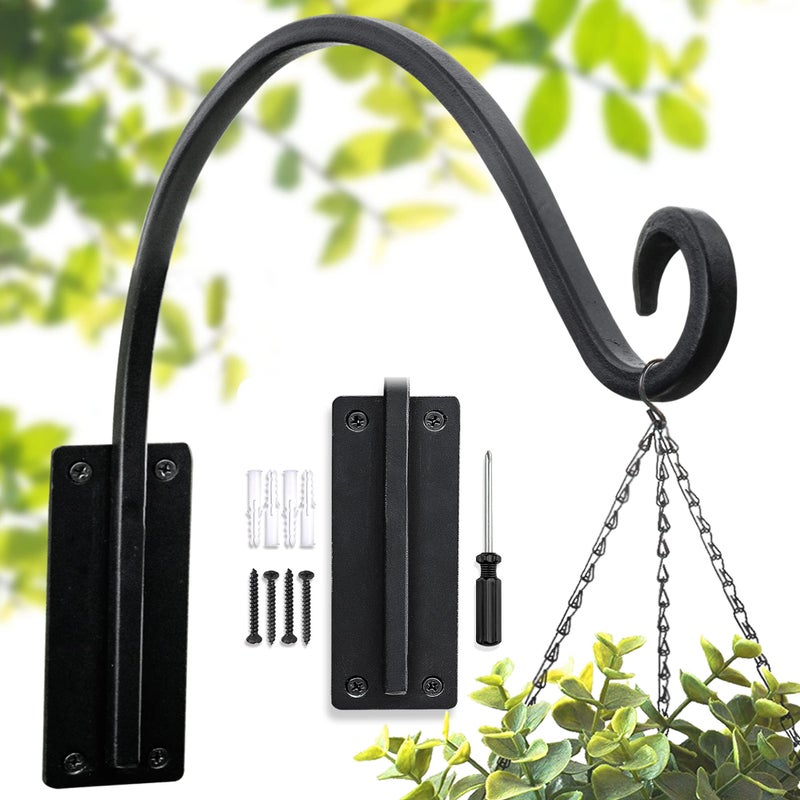 Lifyzoon Heavy Duty Plant Hanger Bracket (16"/Black), 45lbs Weight Capacity - Outdoor Hand-Forged Hanging Plant Bracket Durable and Stable Bird Feeder Hanger - Image 1